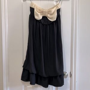 Zara Black Strapless bubble dress with silky ivory champagne bow in front
